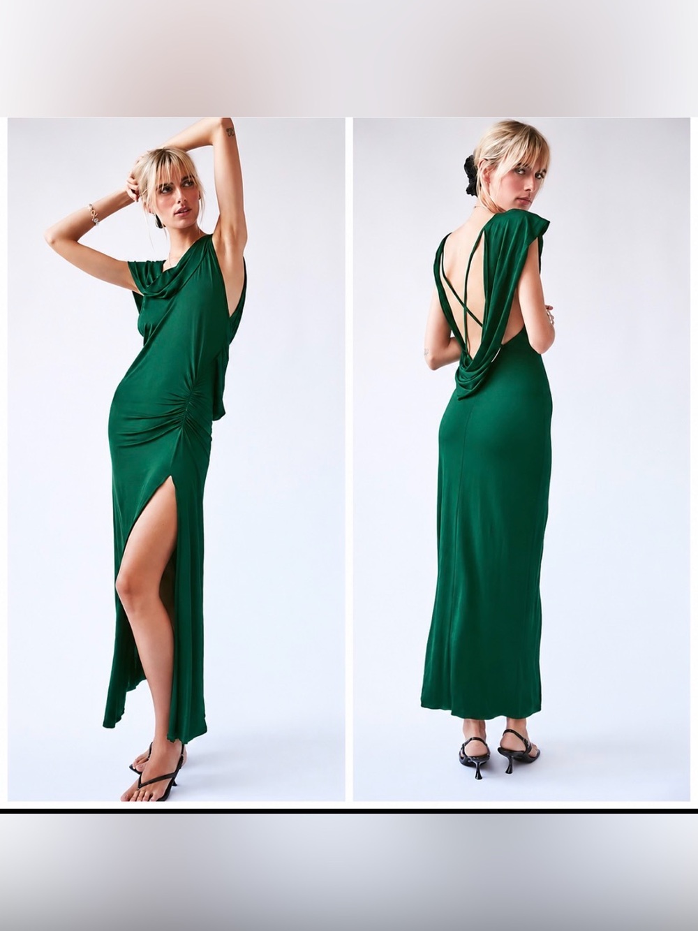 Free People Roxanne Dress Stretchy Slouchy Lagenlook Emerald Green Medium